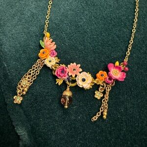 Les Nereides Floral Gold Necklace with Multicolor Accents